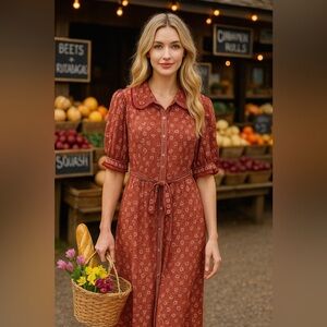 Max Studio Red long dress Button Front MEDIUM new